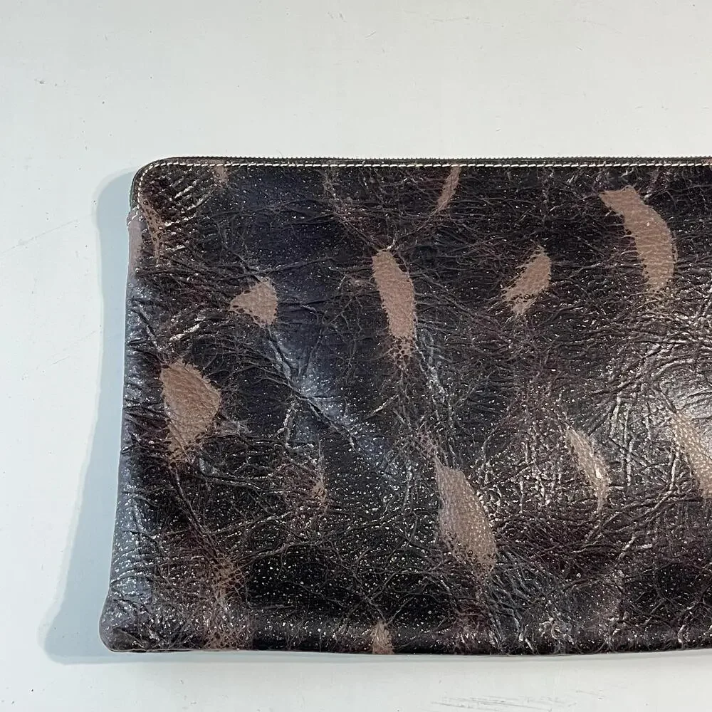 Patricia Nash Clutch Wristlet Bag Womens Large Brown Leather Abstract Print Boho